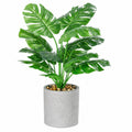 Pianta Artificiale Monstera con Vaso Decorativo e Sassi Verde