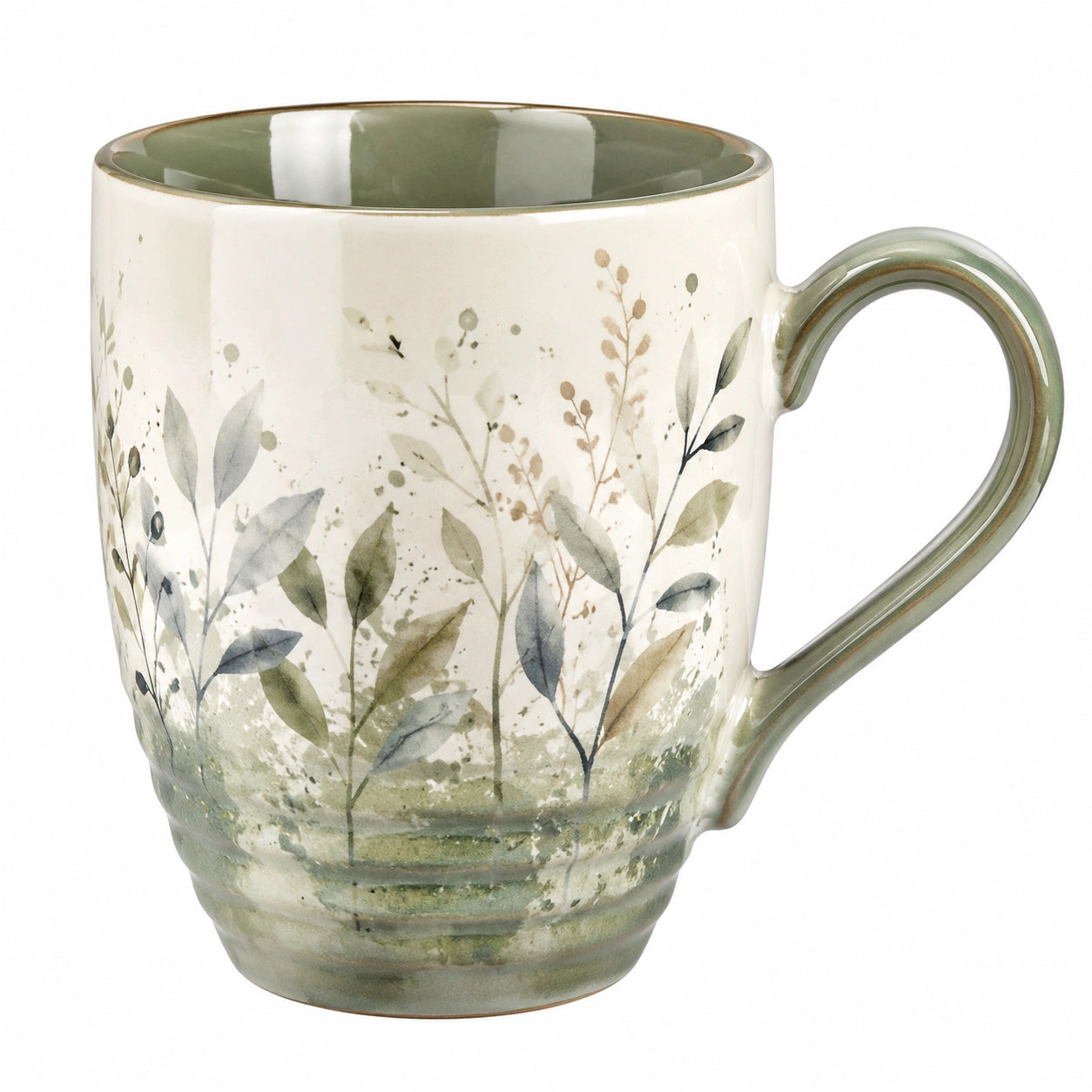 Tazza in Ceramica Motivo Foglie Verde Grigio 350ml