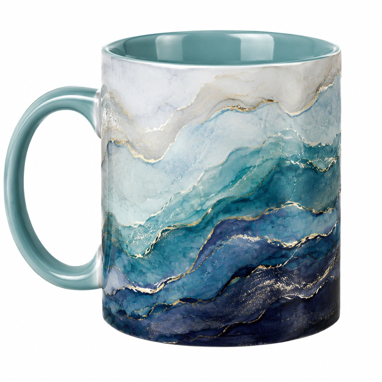 Tazza in Ceramica Design Ondulato Blu e Oro