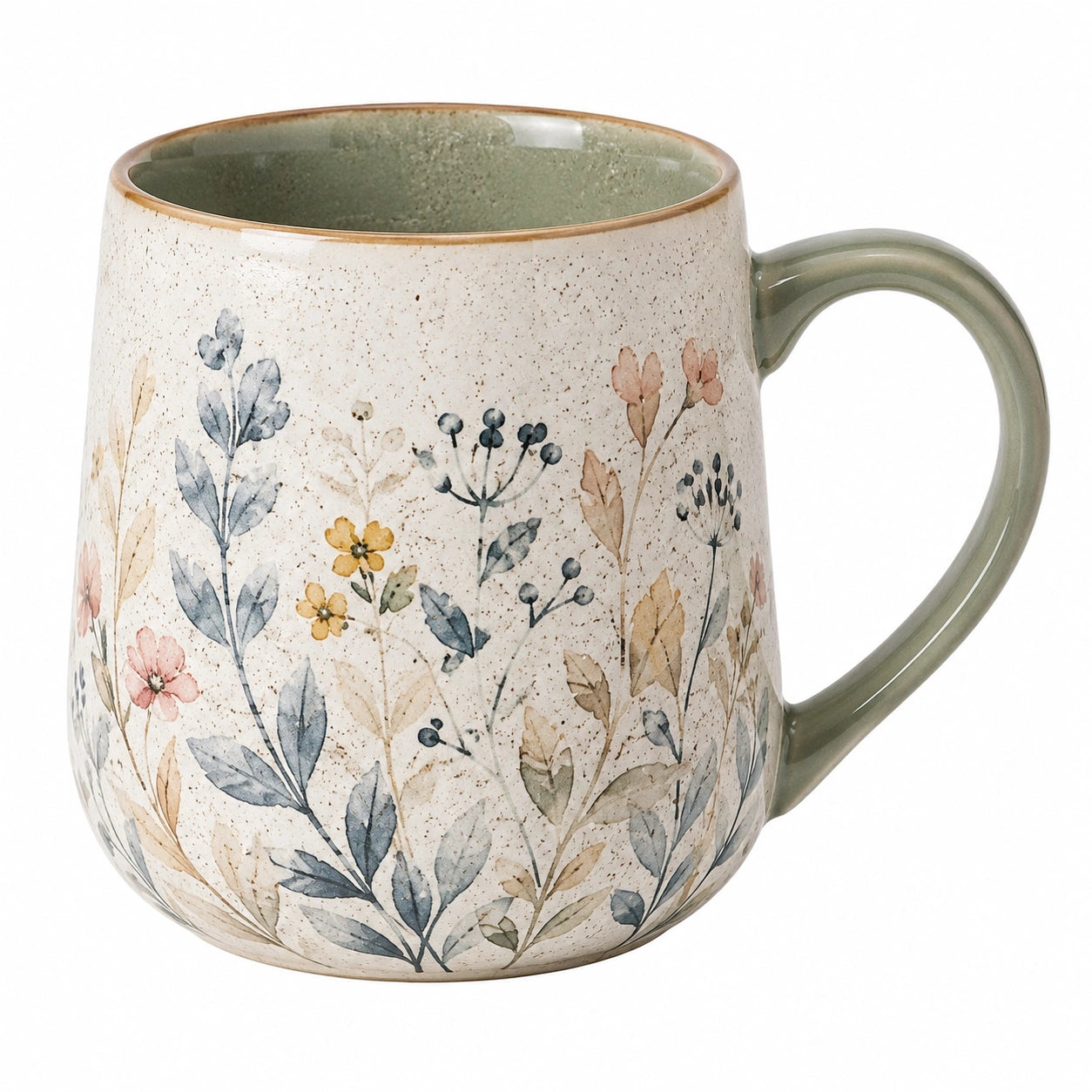 Tazza in Ceramica con Motivi Floreali 350ml Interno Verde