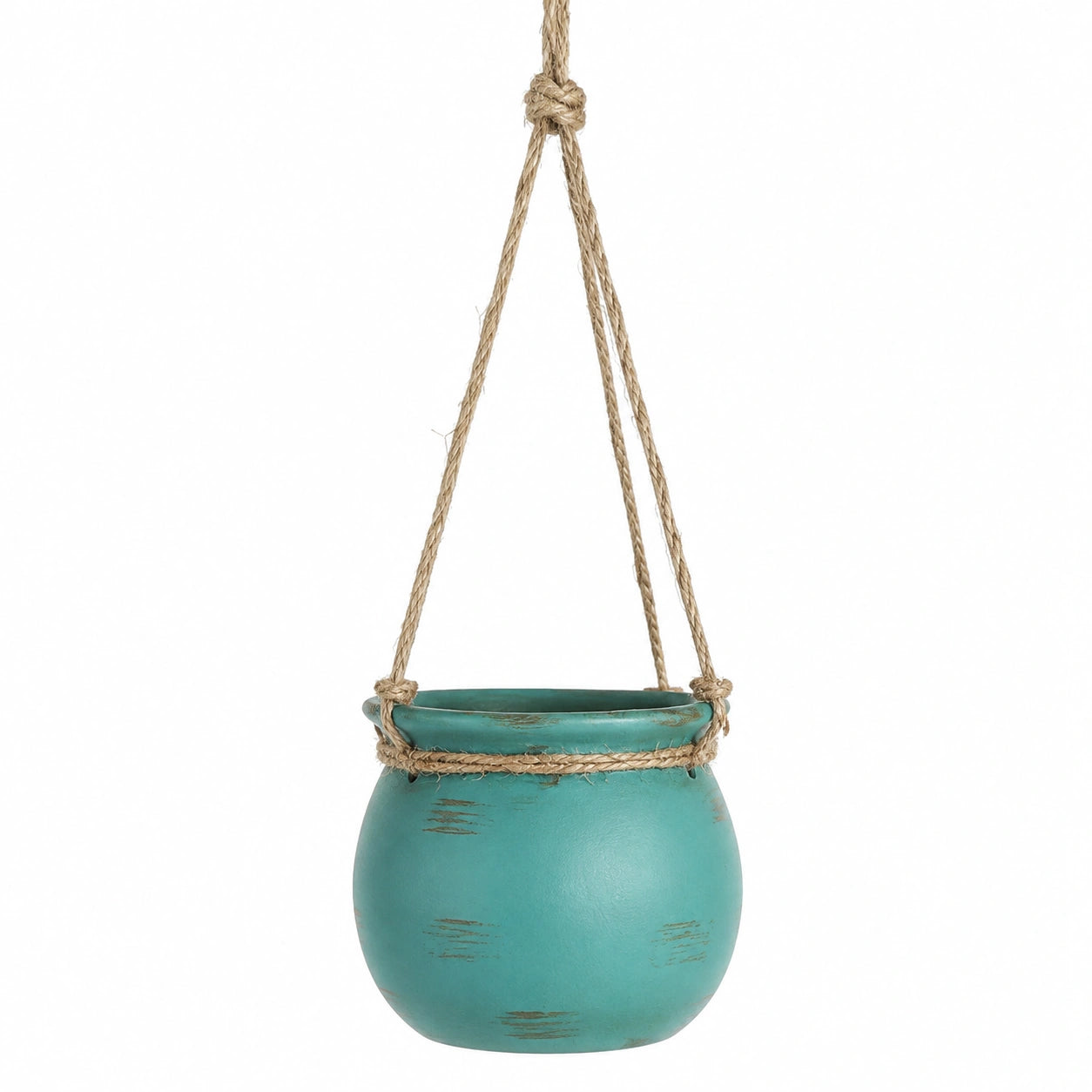 Vaso sospeso in ceramica turchese con corda